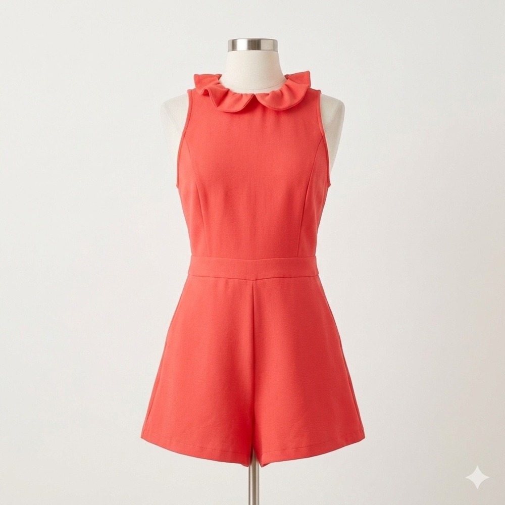 DO+BE Coral Sleeveless Ruffle Neck Romper with Bow Back Y16832 Womens Medium